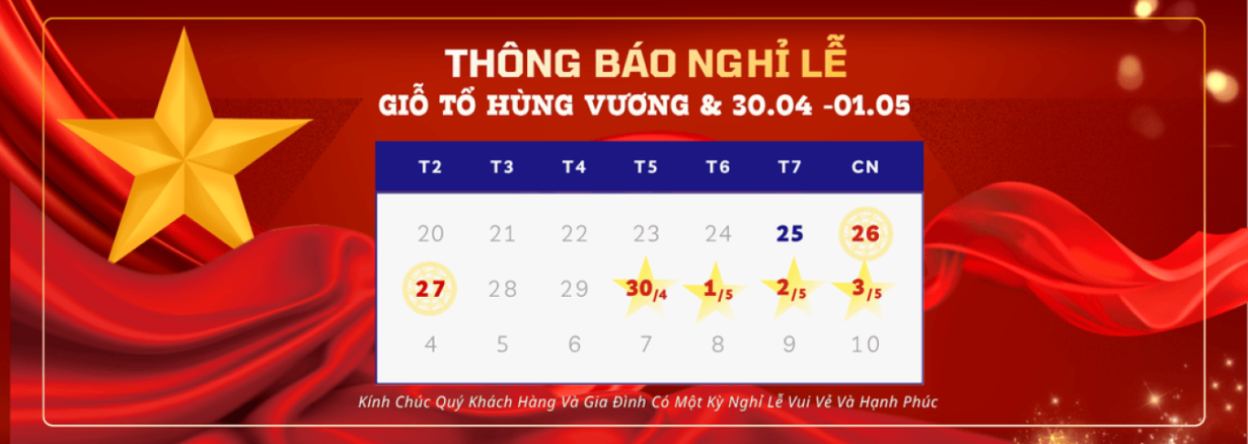 THÔNG BÁO  NGHỈ LỄ 30.04