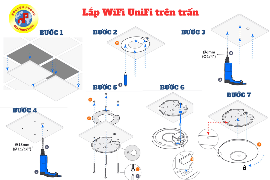 cách lắp đặt bộ phát wifi UniFi gắn trần và gắn tường