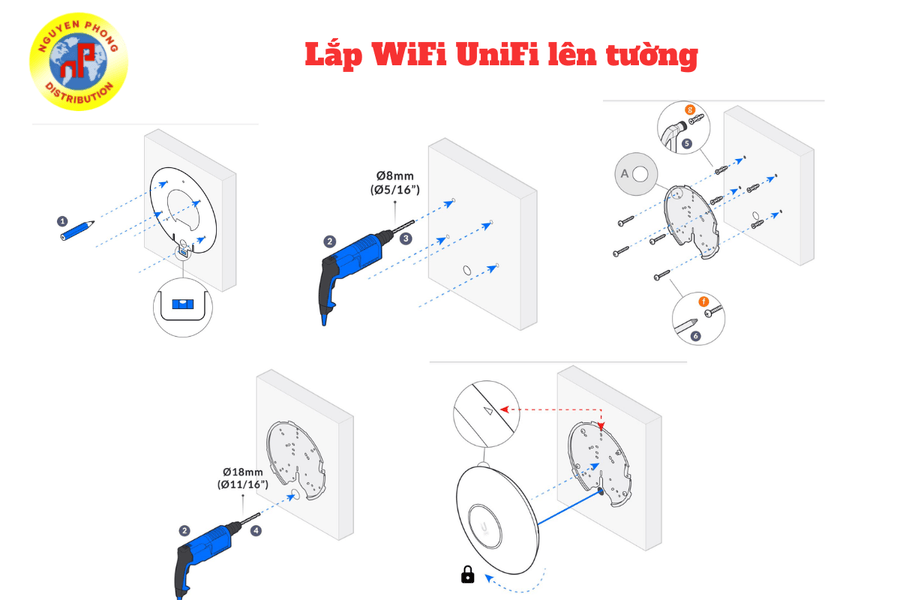 cách lắp đặt bộ phát wifi UniFi gắn trần và gắn tường